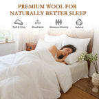 YOUR MOON All Season Wool Comforter Queen Size, Cotton Shell, White 100% Australian Wool Filling, 300 GSM Medium Weight, Soft Breathable Wool Duvet Insert for Year-Round Use, 90 x 90 in