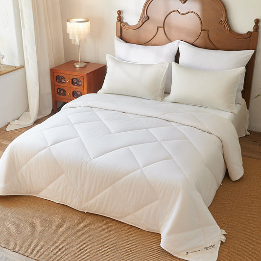 YOUR MOON All Season Wool Comforter Queen Size, Cotton Shell, White 100% Australian Wool Filling, 300 GSM Medium Weight, Soft Breathable Wool Duvet Insert for Year-Round Use, 90 x 90 in