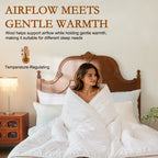 YOUR MOON All Season Wool Comforter Queen Size, Cotton Shell, White 100% Australian Wool Filling, 300 GSM Medium Weight, Soft Breathable Wool Duvet Insert for Year-Round Use, 90 x 90 in