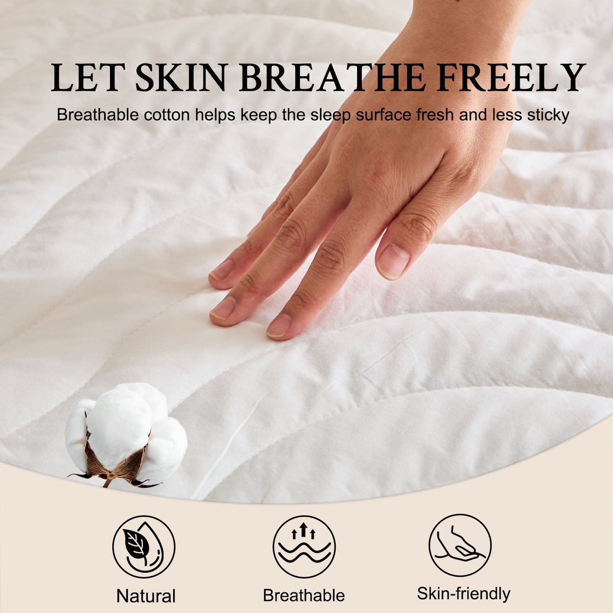 YOUR MOON 100% Washable Wool Mattress Pad, Wavy White 100% Natural Australian Wool Filling, Breathable Cotton Cover, 200GSM Quilted Fitted Mattress Bed Cover
