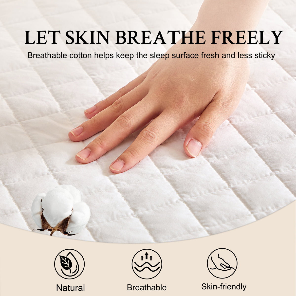 YOUR MOON 100% Washable Wool Mattress Pad, Checkered White 100% Natural Australian Wool Filling, Breathable Cotton Cover, 200GSM Quilted Fitted Mattress Bed Cover