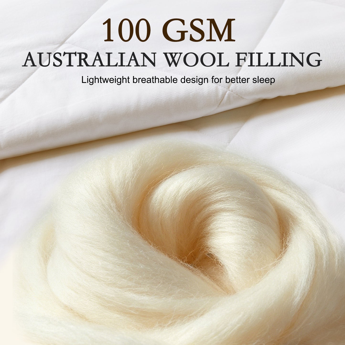 YOUR MOON Lightweight Wool Comforter Queen, Cotton Shell, White 100% Natural Australian Wool Filling, 100 GSM Summer Weight Thin Wool Duvet Insert for Warm-Weather