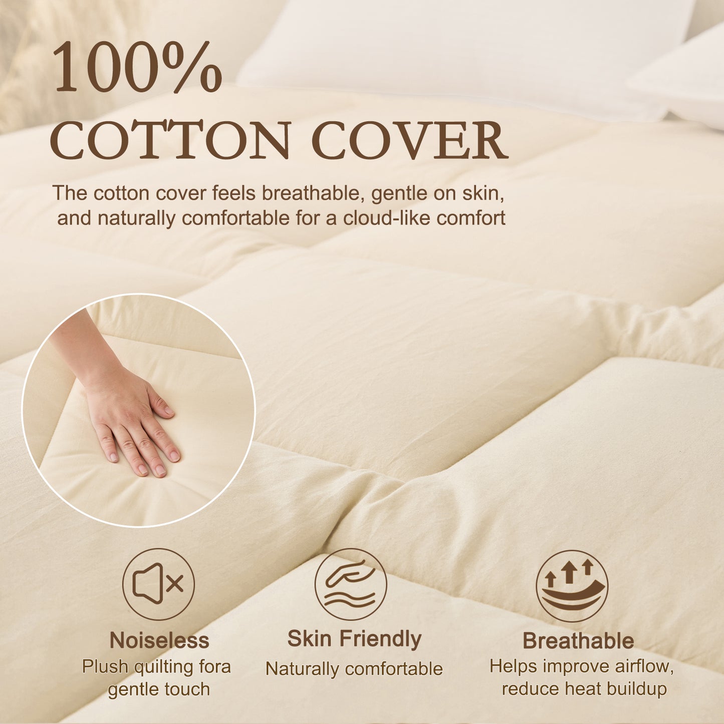 YOUR MOON Wool Mattress Topper Queen, 51% Australian Wool, 800GSM-Off White Natural Cotton Cover, Quilted Wool Mattress Pad, Fitted Mattress Bed Cover with 16-Inch Deep Pocket
