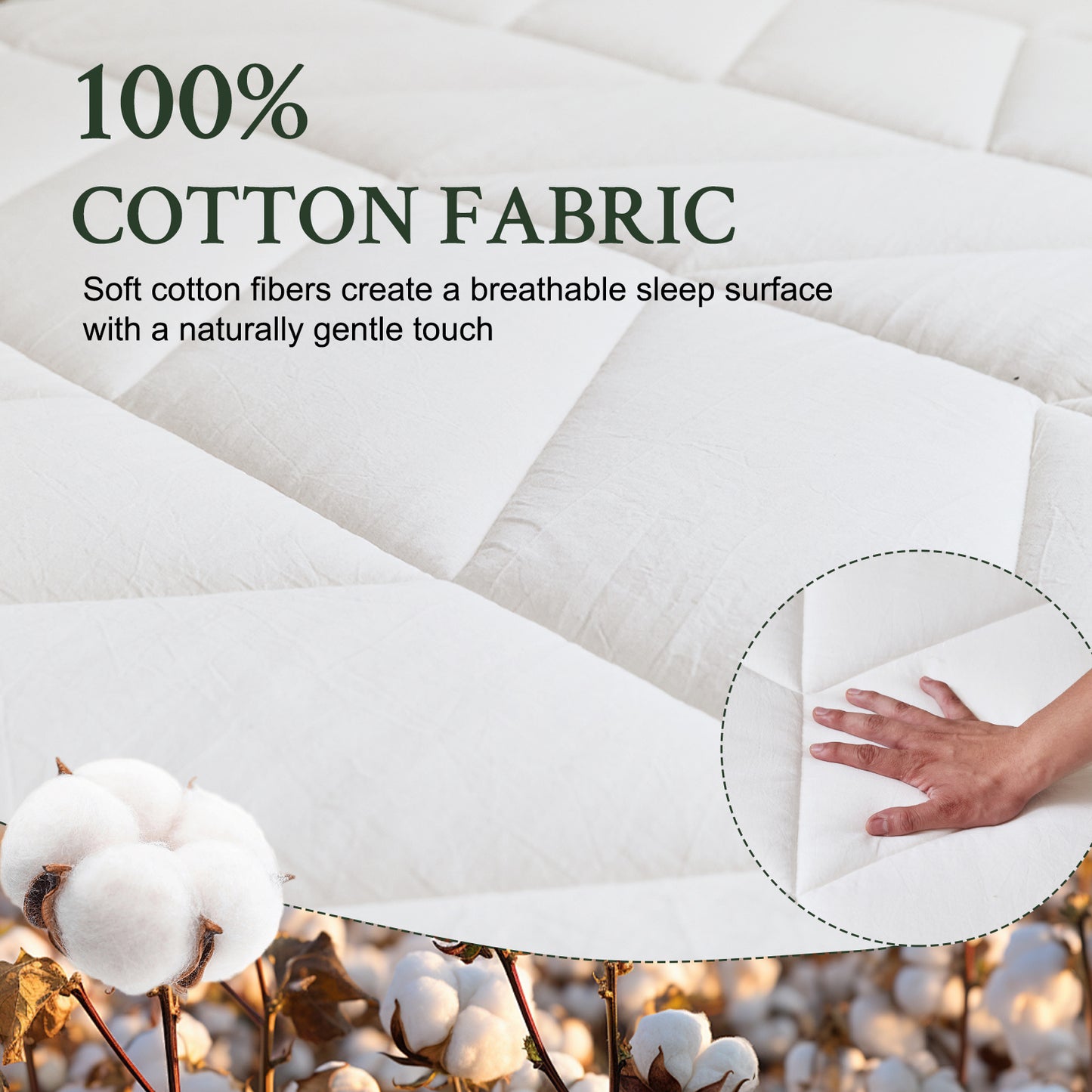 YOUR MOON Natural Wool Mattress Pad Queen Size, 100% Australian Wool Filling Mattress Topper, 560GSM Quilted Fitted Mattress Bed Cover, Breathable Cotton Cover with 16" Deep Pocket(White)