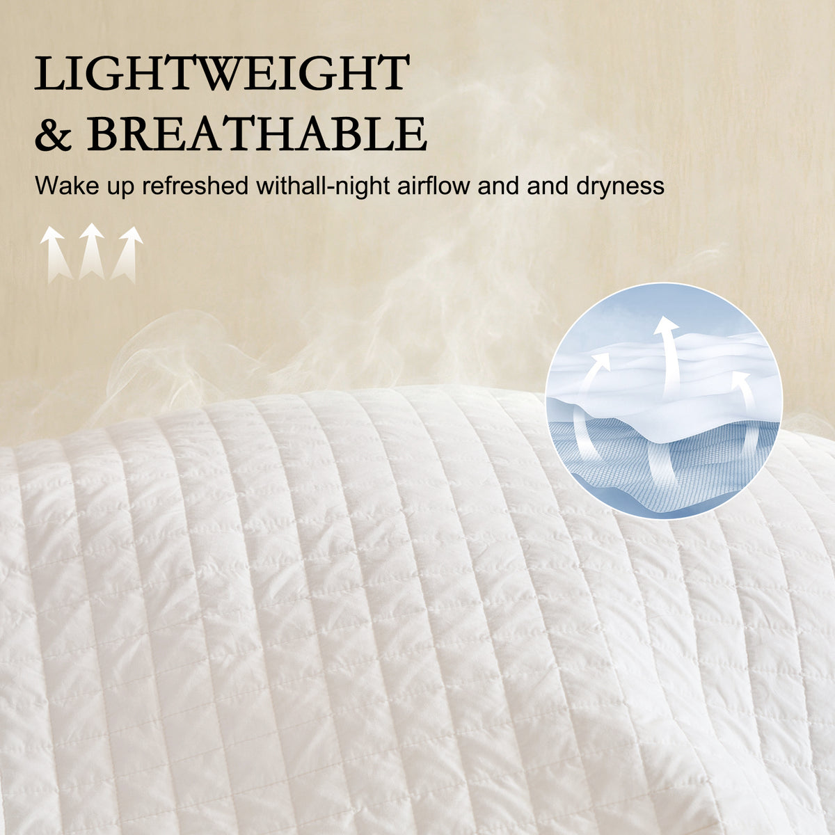 YOUR MOON 100% Washable Wool Mattress Pad, Checkered White 100% Natural Australian Wool Filling, Breathable Cotton Cover, 200GSM Quilted Fitted Mattress Bed Cover