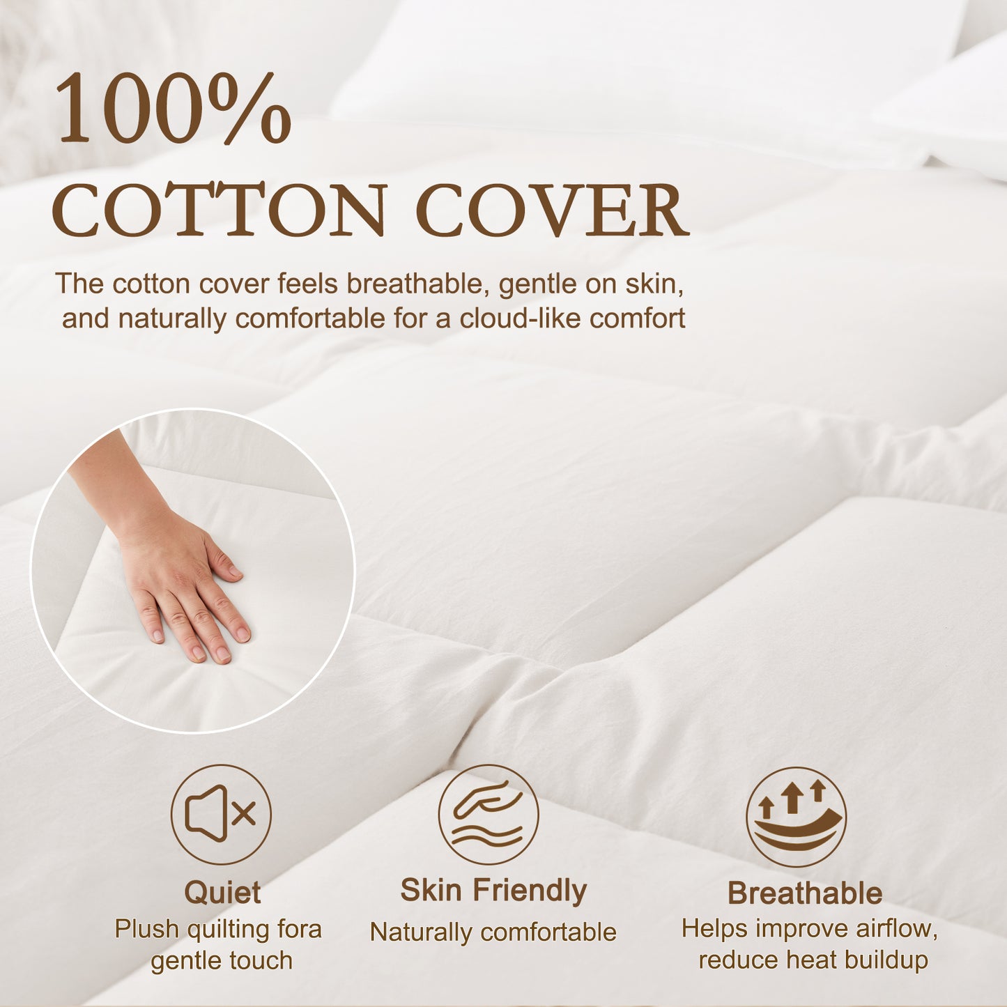 YOUR MOON Wool Mattress Pad Twin,51% Australian Wool, 500GSM-White Natural Cotton Cover, Quilted Wool Mattress Pad, Fitted Mattress Bed Cover with 16-Inch Deep Pocket