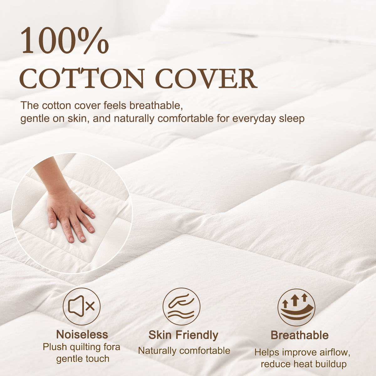 YOUR MOON Wool Mattress Pad Queen, 51% Australian Wool, 200GSM-White Natural Cotton Cover, Quilted Wool Mattress Pad, Fitted Mattress Bed Cover with 16-Inch Deep Pocket
