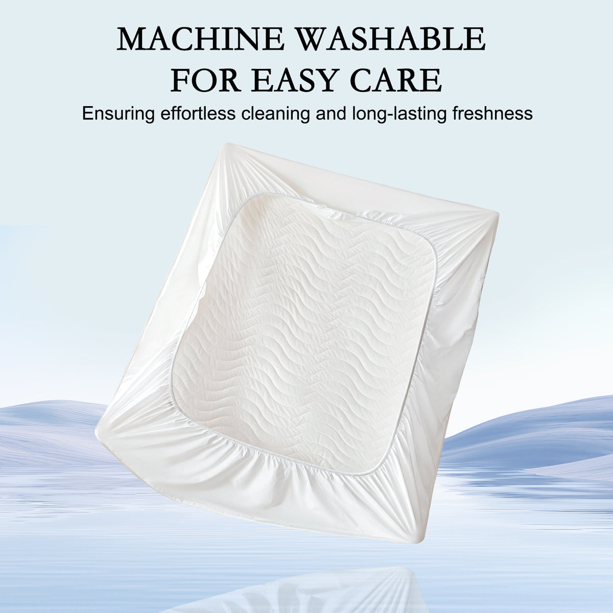 YOUR MOON 100% Washable Wool Mattress Pad, Wavy White 100% Natural Australian Wool Filling, Breathable Cotton Cover, 200GSM Quilted Fitted Mattress Bed Cover