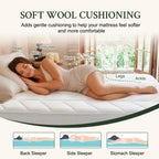 YOUR MOON Natural Wool Mattress Pad Queen Size, 100% Australian Wool Filling Mattress Topper, 560GSM Quilted Fitted Mattress Bed Cover, Breathable Cotton Cover with 16" Deep Pocket(White)