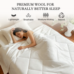YOUR MOON Lightweight Wool Comforter Queen, Cotton Shell, White 100% Natural Australian Wool Filling, 100 GSM Summer Weight Thin Wool Duvet Insert for Warm-Weather