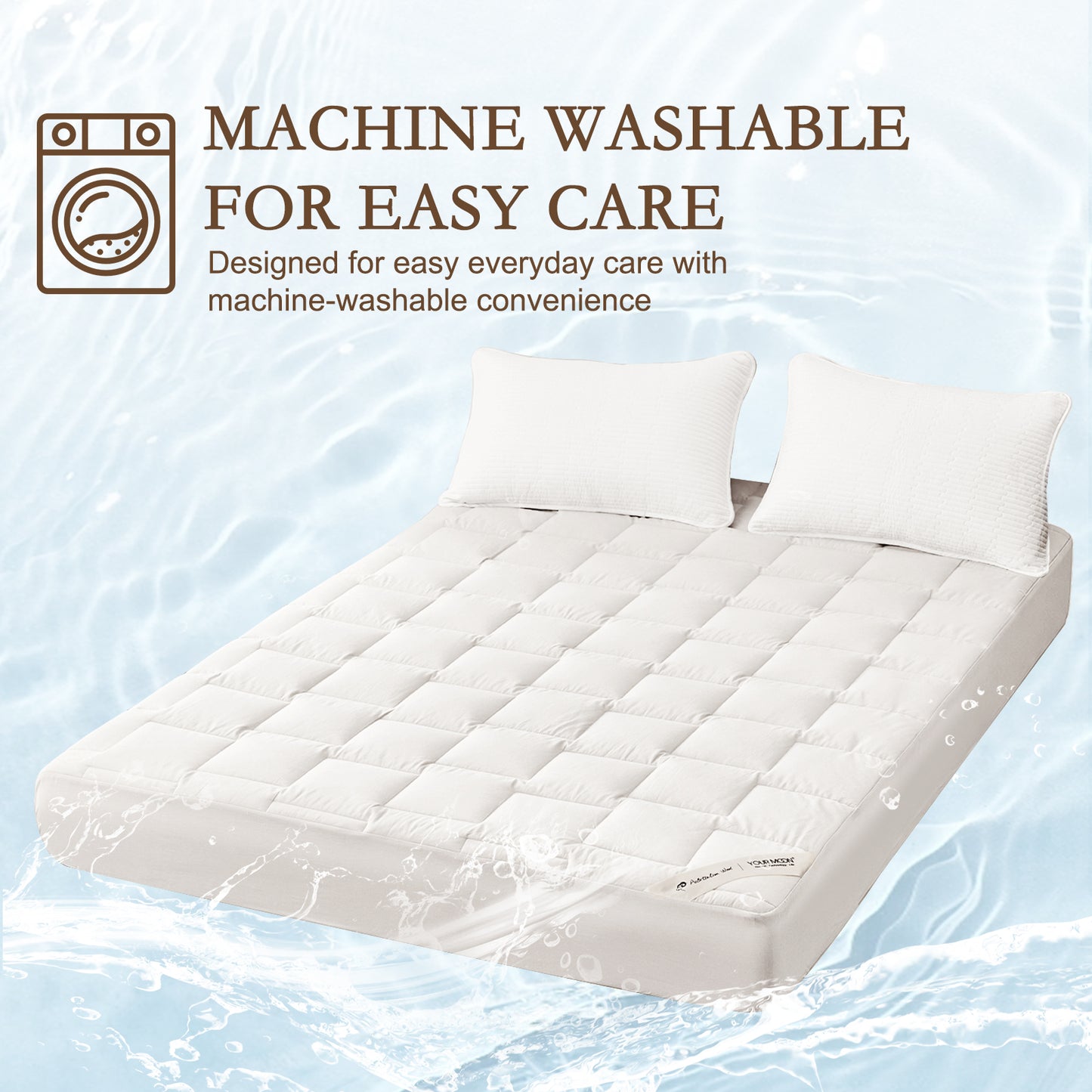 YOUR MOON Wool Mattress Pad Queen, 51% Australian Wool, 200GSM-White Natural Cotton Cover, Quilted Wool Mattress Pad, Fitted Mattress Bed Cover with 16-Inch Deep Pocket