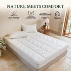 YOUR MOON Natural Wool Mattress Pad Queen Size, 100% Australian Wool Filling Mattress Topper, 560GSM Quilted Fitted Mattress Bed Cover, Breathable Cotton Cover with 16" Deep Pocket(White)