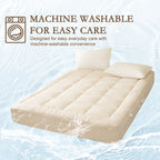 YOUR MOON Wool Mattress Topper Queen, 51% Australian Wool, 800GSM-Off White Natural Cotton Cover, Quilted Wool Mattress Pad, Fitted Mattress Bed Cover with 16-Inch Deep Pocket