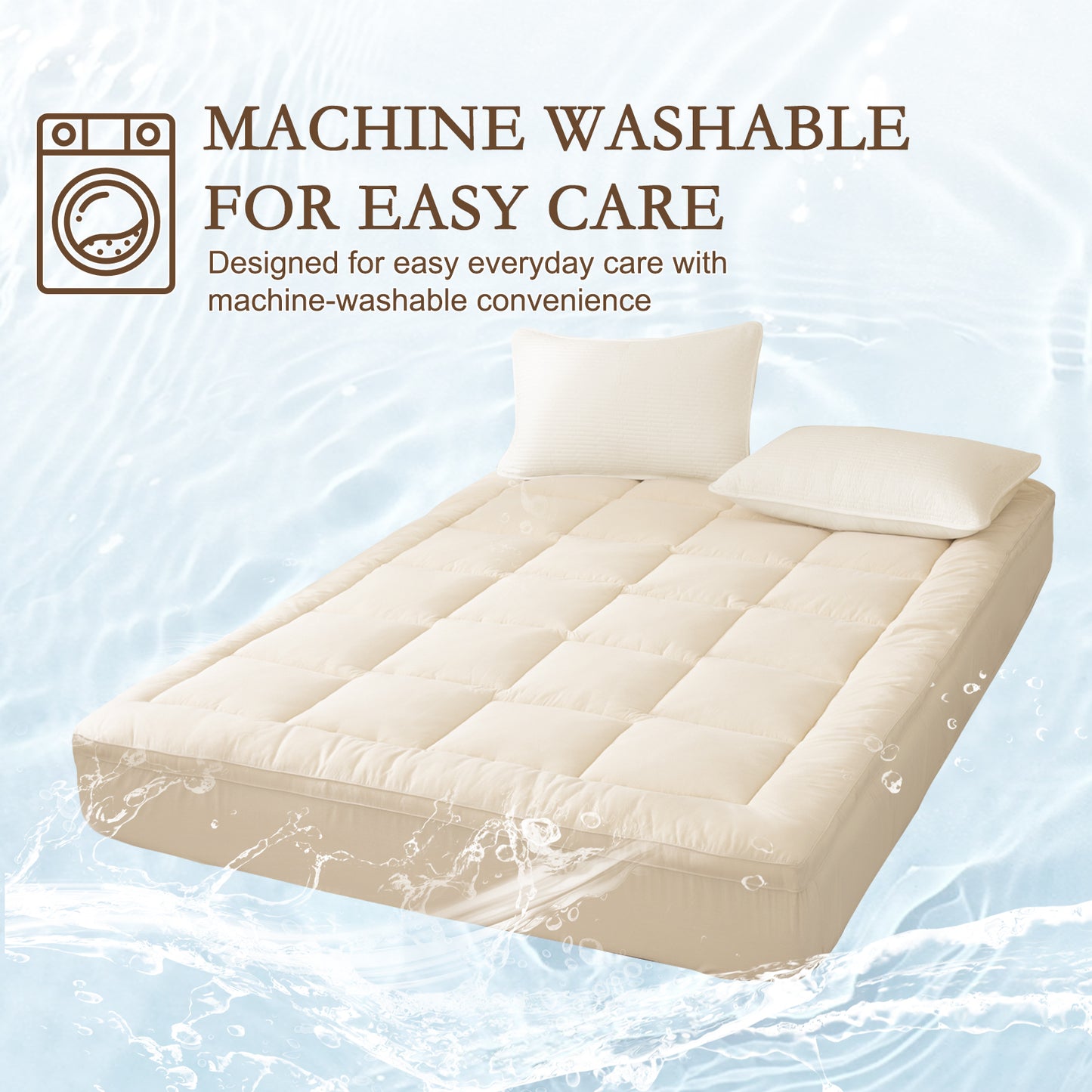 YOUR MOON Wool Mattress Topper Queen, 51% Australian Wool, 800GSM-Off White Natural Cotton Cover, Quilted Wool Mattress Pad, Fitted Mattress Bed Cover with 16-Inch Deep Pocket
