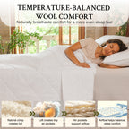 YOUR MOON Machine Washable Wool Comforter Queen, Lightweight, White 100% Australian Long-Staple Wool Filling, Quiet Cotton Shell, 100 GSM Summer-Weight Wool Duvet Insert for Hot Sleepers