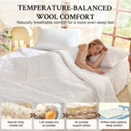 YOUR MOON Machine Washable Wool Comforter Queen, All Season, White 100% Australian Long-Staple Wool Filling, Noiseless Cotton Shell, 300 GSM Medium weight, Wool Duvet Insert for Year-Round