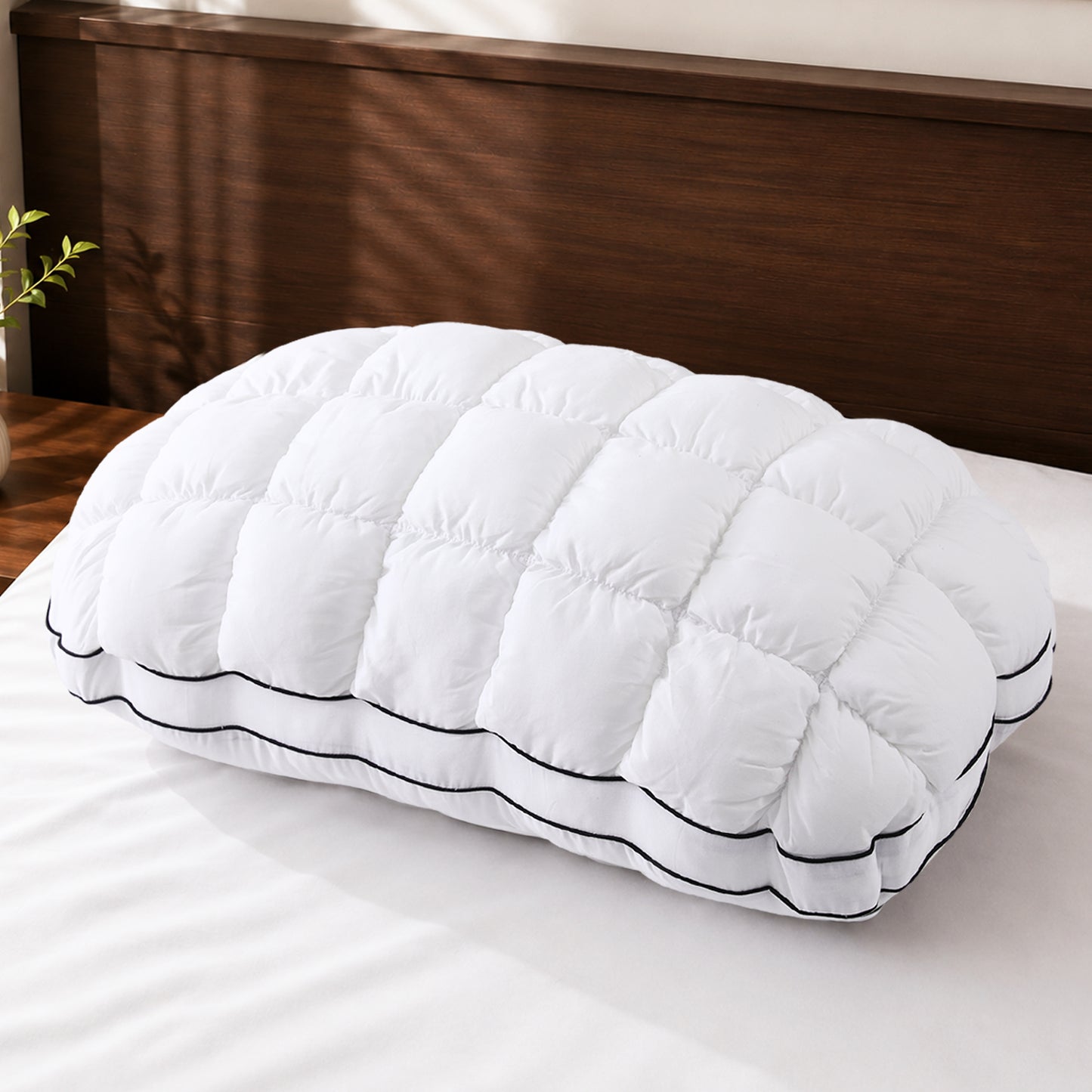 YOUR MOON Soft Support Pillow Queen Size, 100% Cotton Noiseless Cover Pillow, Fluffy Down-Alternative Filling Pillows for Sleeping, Luxury Hotel Bed Pillows for Side Sleepers