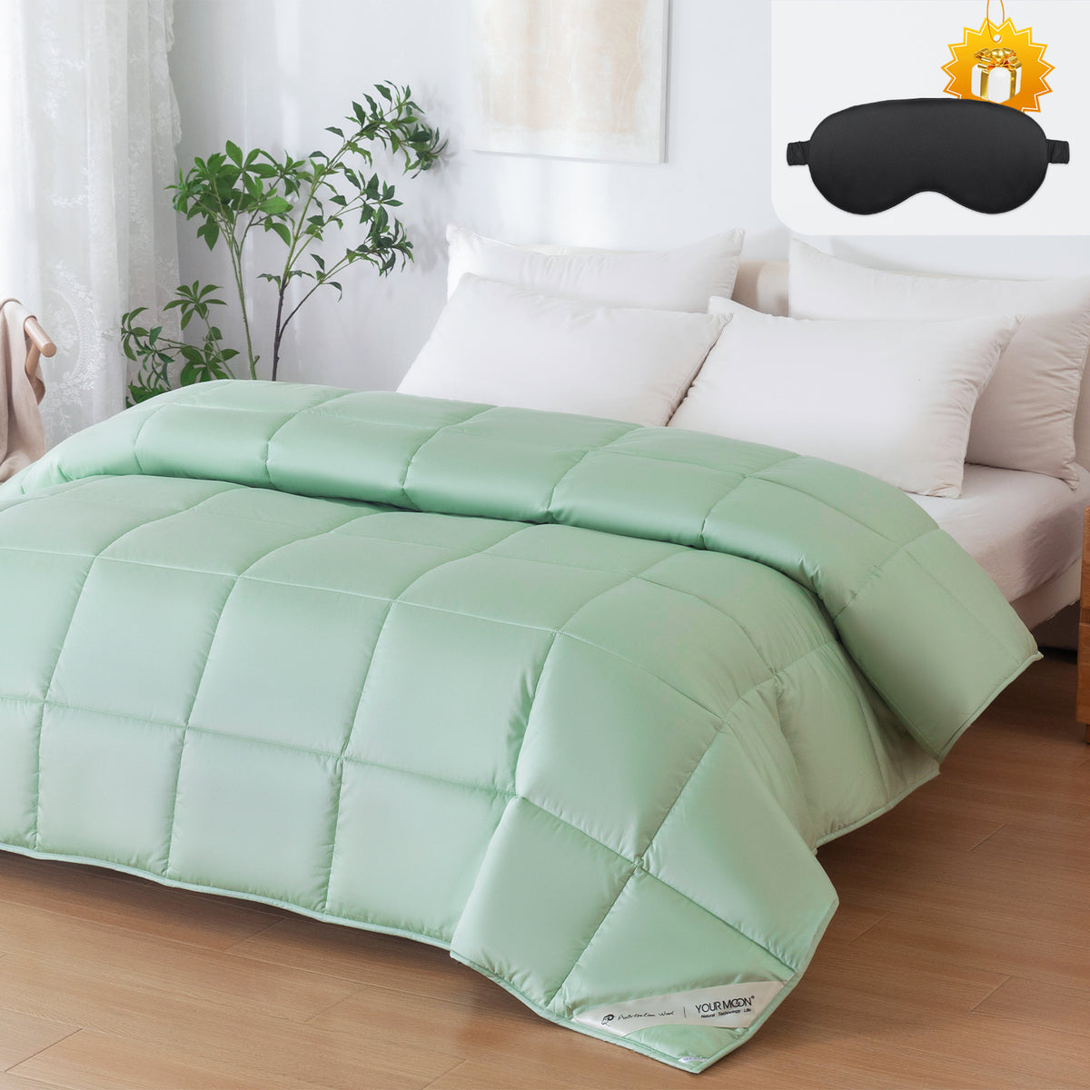 YOUR MOON Luxurious All Season Wool Comforter Queen Size 100% Natural Australian Lamb Wool Duvet, Hypoallergenic Premium Wool Filled Comforter, Noiseless Cotton Cover, Medium Weight
