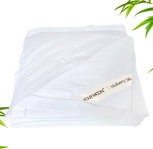 YOUR MOON Luxurious Summer/Spring Lightweight Mulberry Silk Comforter,100% Natural Long Strand Silk Fill Duvet, Luxury Silk Bedding, Cooling Rayon Derived from Bamboo Shell