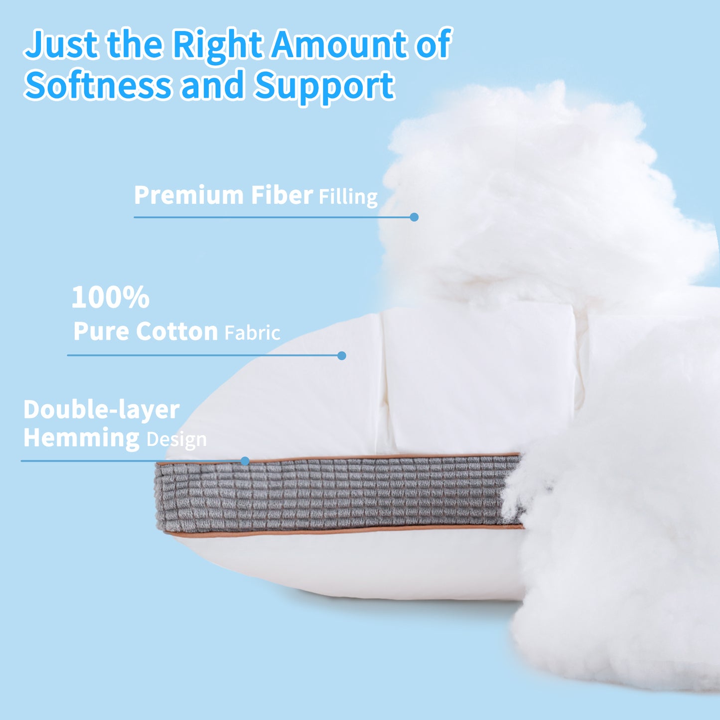 YOUR MOON Soft Pillow Queen for Sleeping, Super Soft Support Down Alternative Pillow, 100% Cotton Shell Luxury Comfy Fluffy Bed Pillows for Sleep