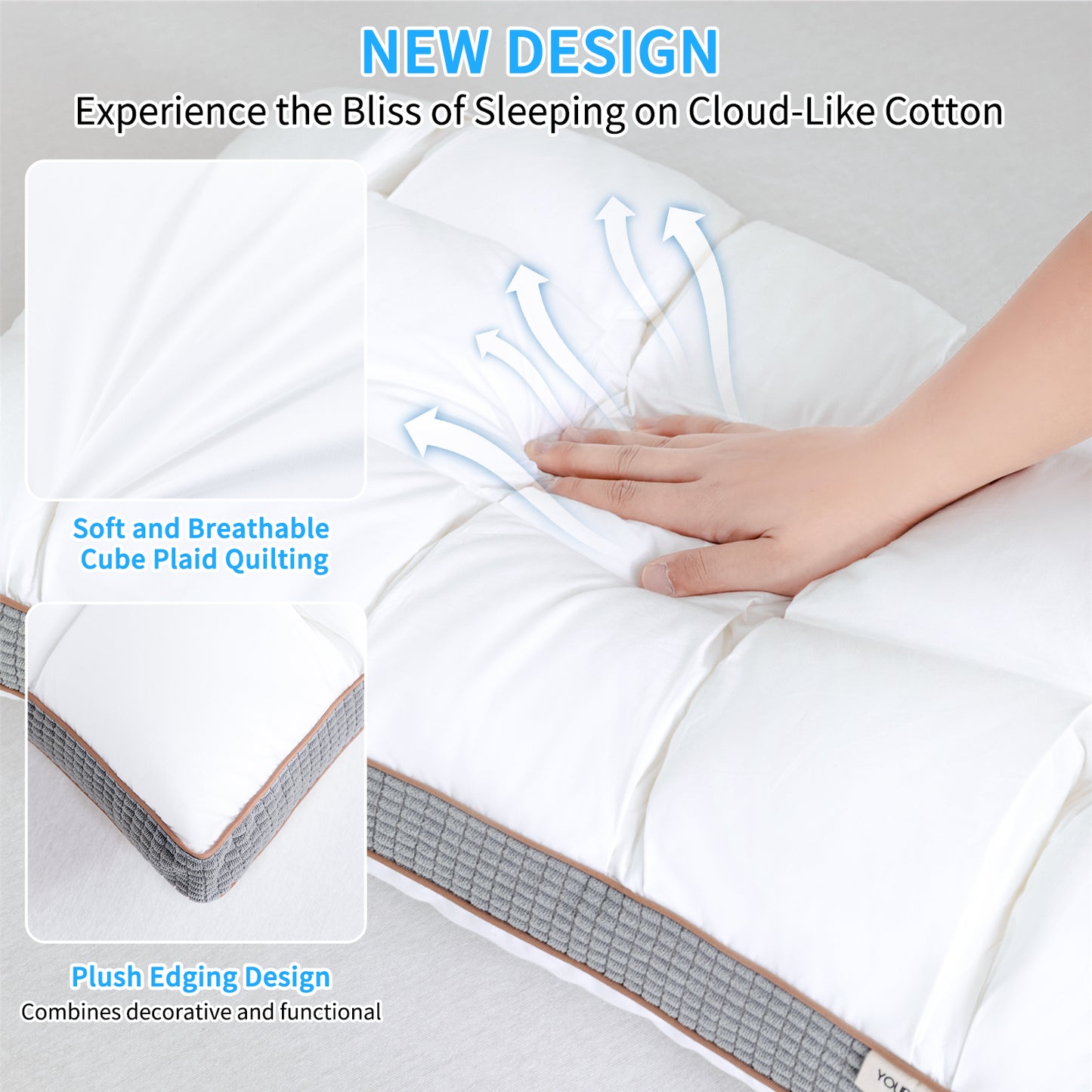 YOUR MOON Soft Pillow Queen for Sleeping, Super Soft Support Down Alternative Pillow, 100% Cotton Shell Luxury Comfy Fluffy Bed Pillows for Sleep