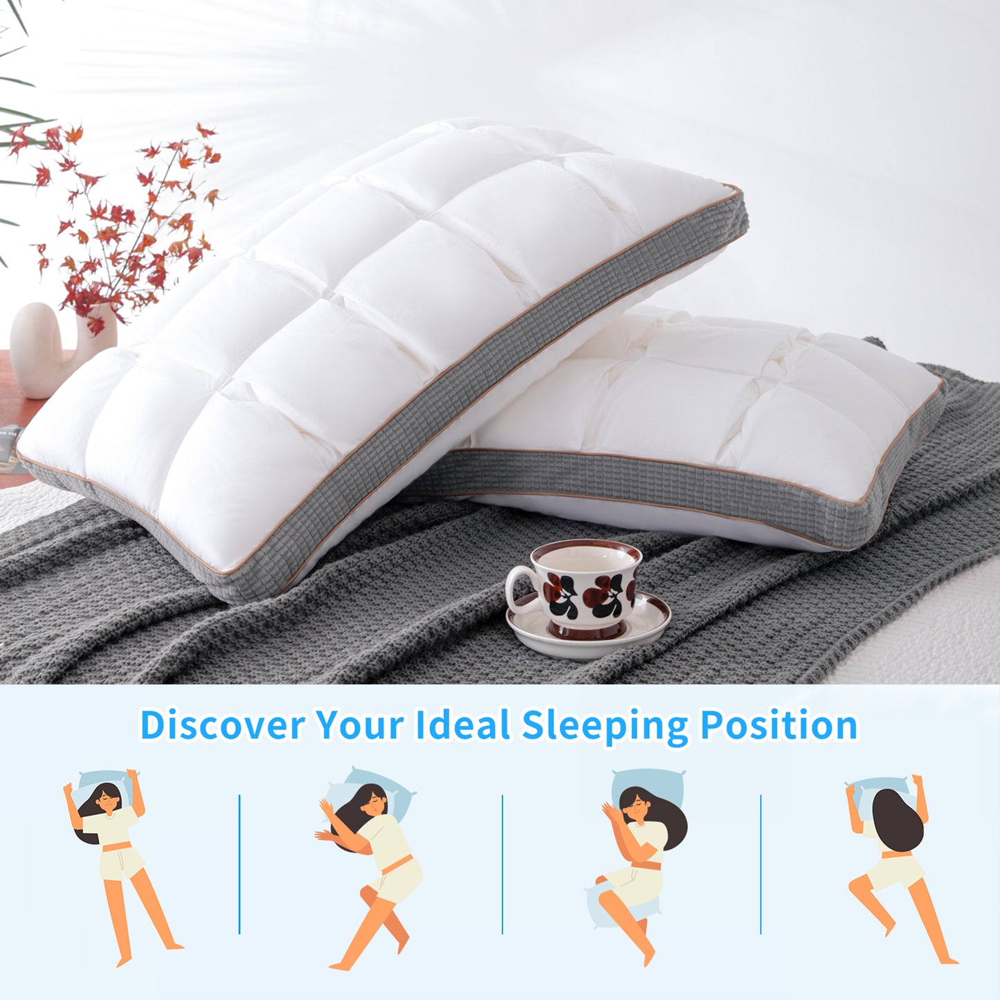 YOUR MOON Soft Pillow Queen for Sleeping, Super Soft Support Down Alternative Pillow, 100% Cotton Shell Luxury Comfy Fluffy Bed Pillows for Sleep